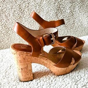 Micheal Micheal Kors Natalia Walnut Leather Cork Platform Sandals  7.5